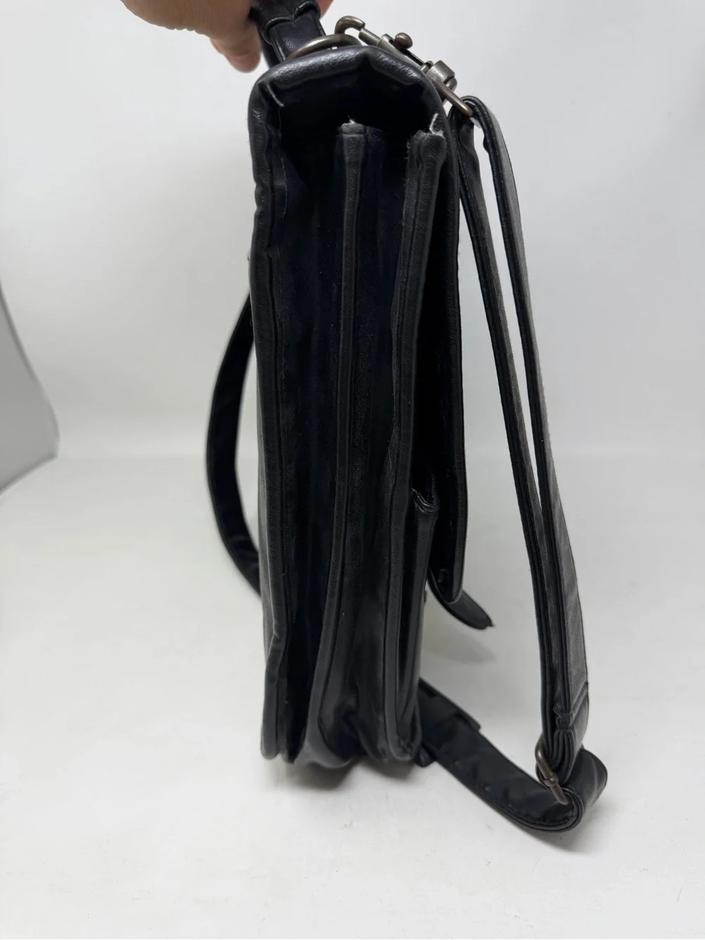 Vintage Bill Blass Leather Briefcase Messenger Bag Black Multi Pocket Work Bag